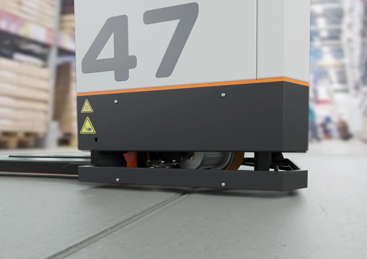Nahaufnahme des Fahrwerks mit 28 cm großem Antriebsrad