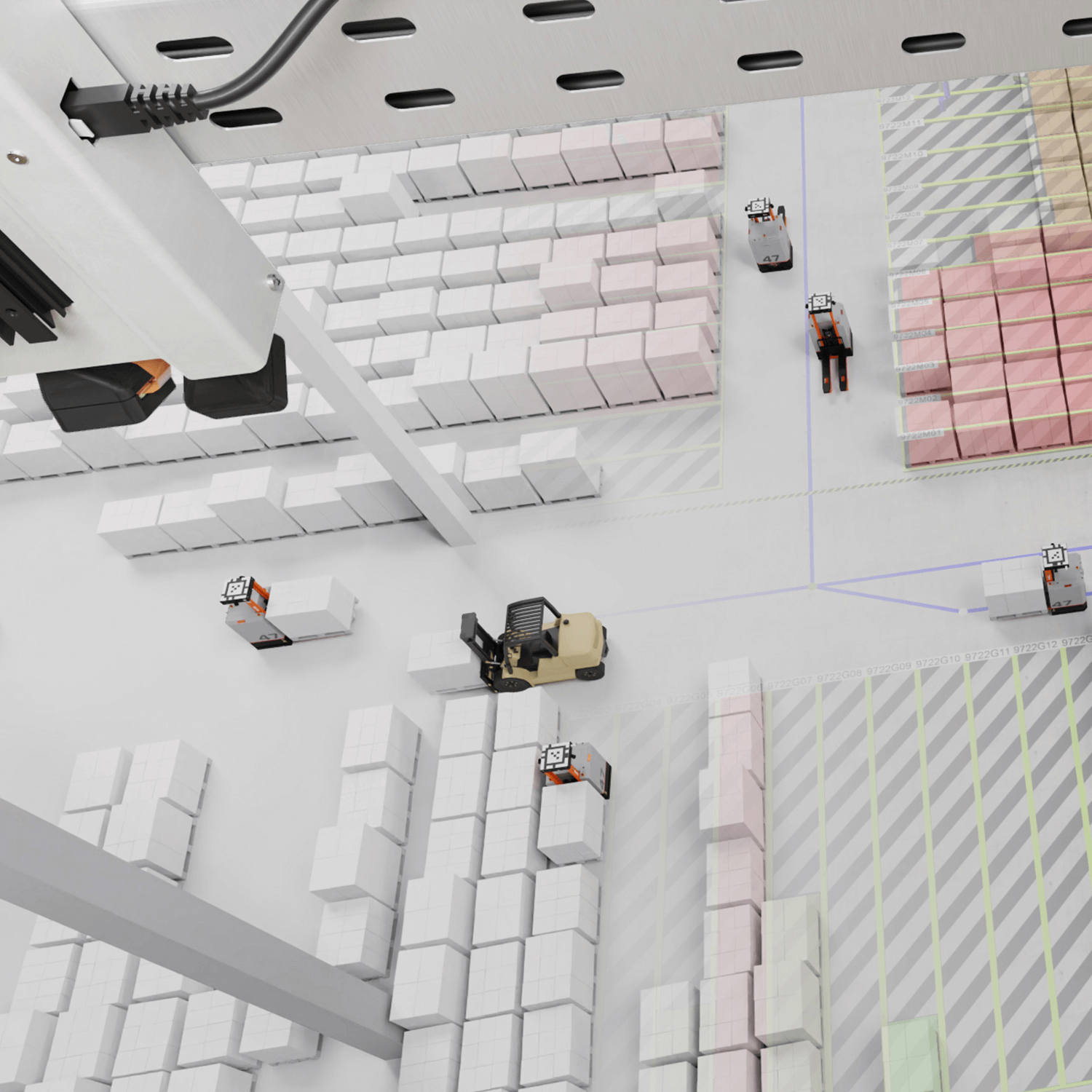 PIXEL PT robot lifting a pallet inside a deep block storage lane