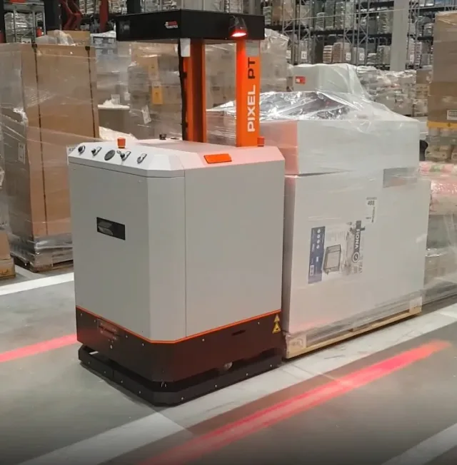 Pixel PT robot handling a pallet