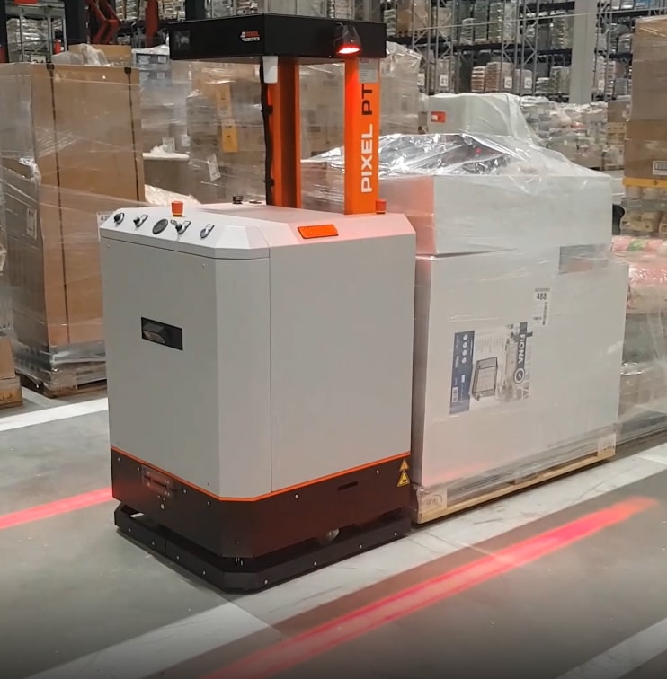 Pixel PT robot handling a pallet